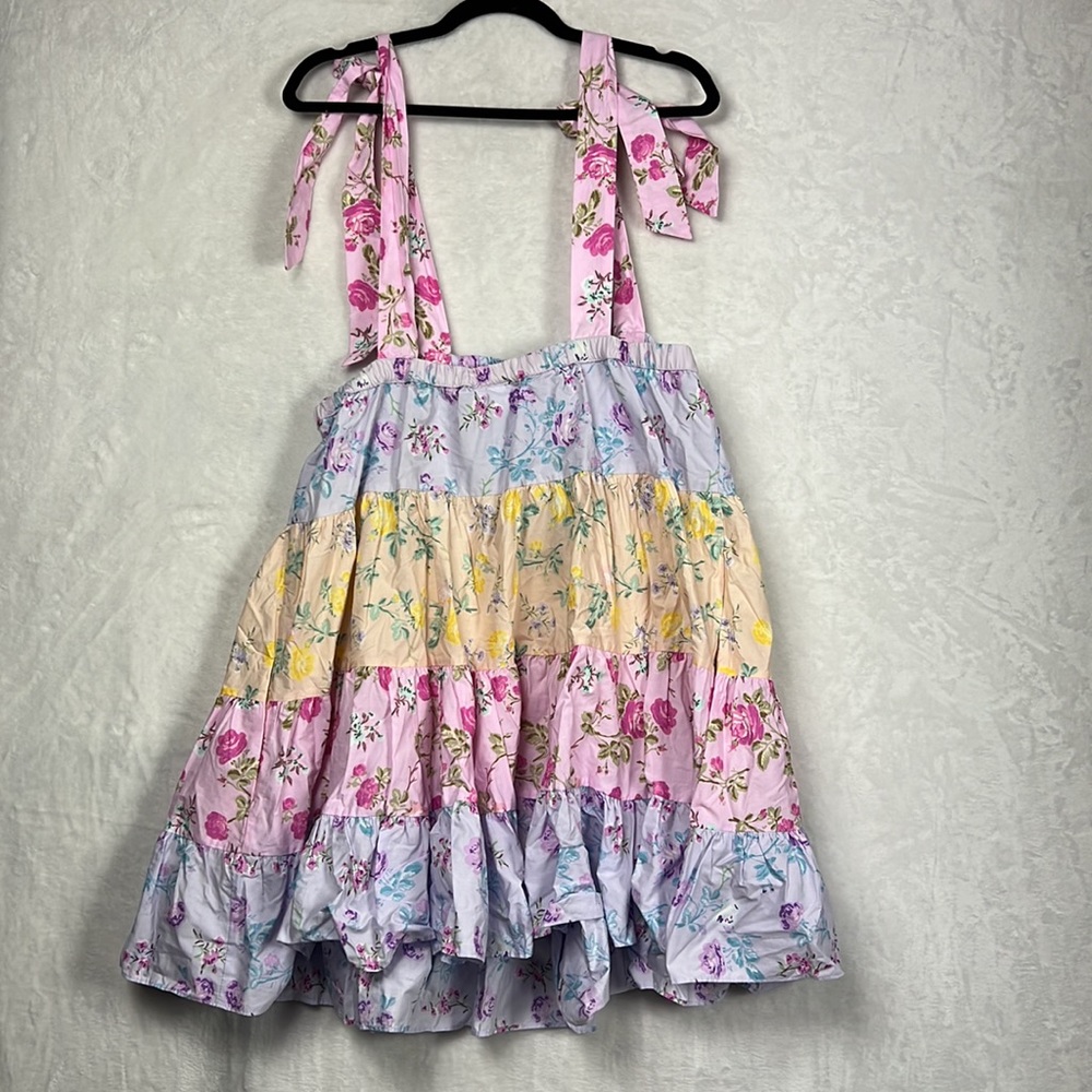 LoveShackFancy Pastel Floral Tiered Mini Dress in Lavender, Pink, Yellow - Picture 9 of 13